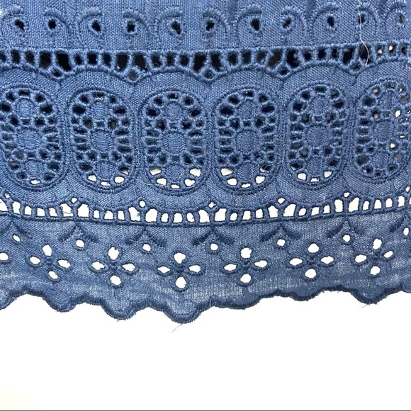 ASOS Navy Eyelet Off Shoulder Cotton/Linen Dress - Picture 3 of 7